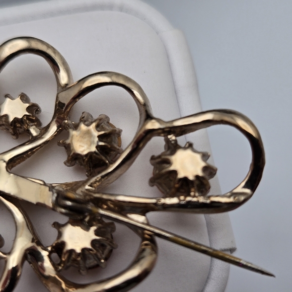 Coro Feather Brooch Vintage Art Deco Era Pin Gold Tone Amber Stones - Picture 6 of 9